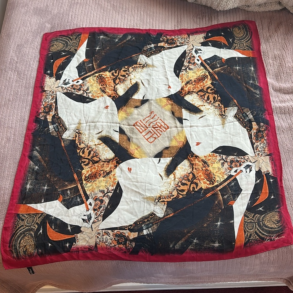 Les Copianes Vintage 100% Silk Scarf Oriental Woman Faces Design